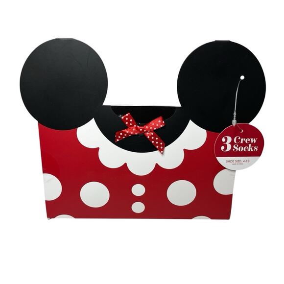 Disney Minnie Mouse Polka Dot 3 Crew Socks Gift Set - Picture 1 of 6
